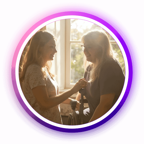 Two women sharing a joyful moment, highlighting personal support and home care services.